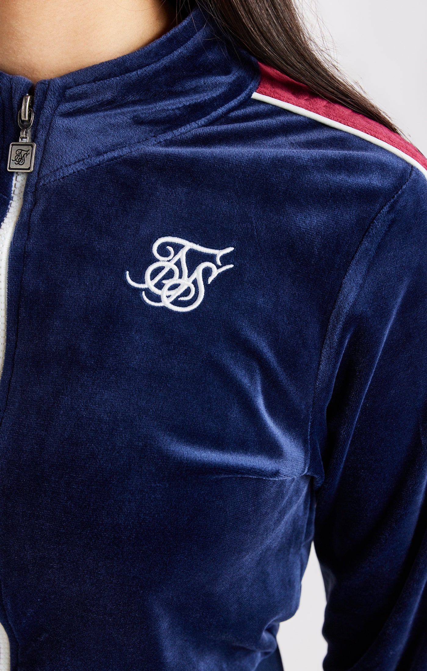 Girls Navy Velour Track Top - Image 2