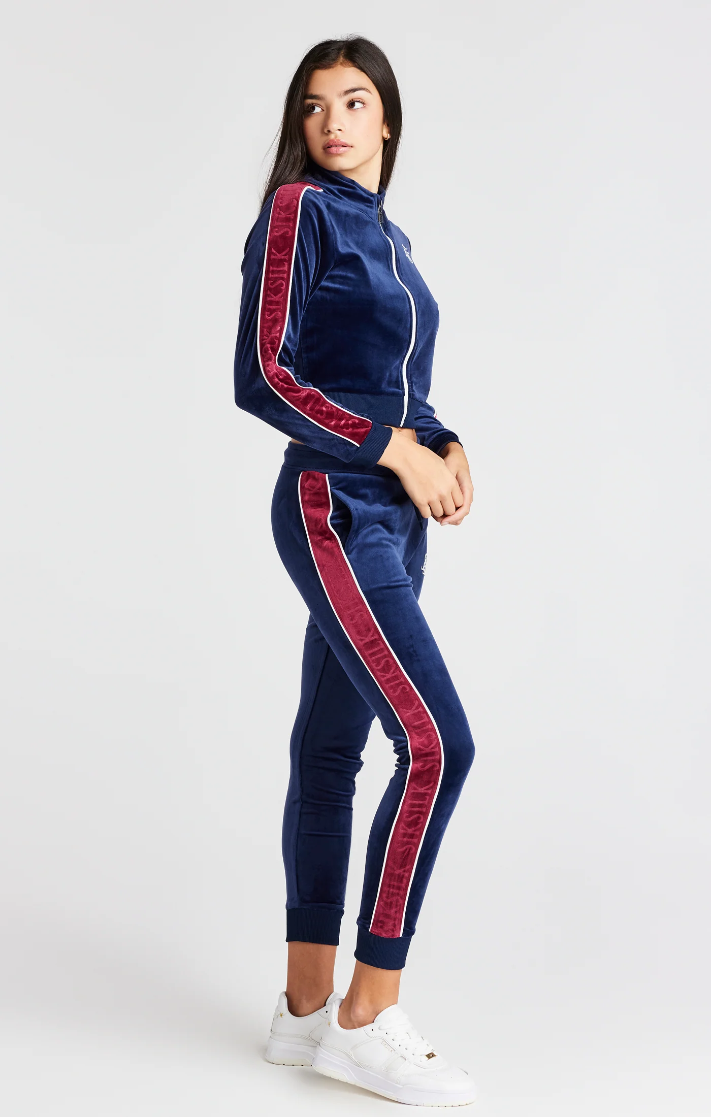 Girls Navy Velour Track Pant - Image 3