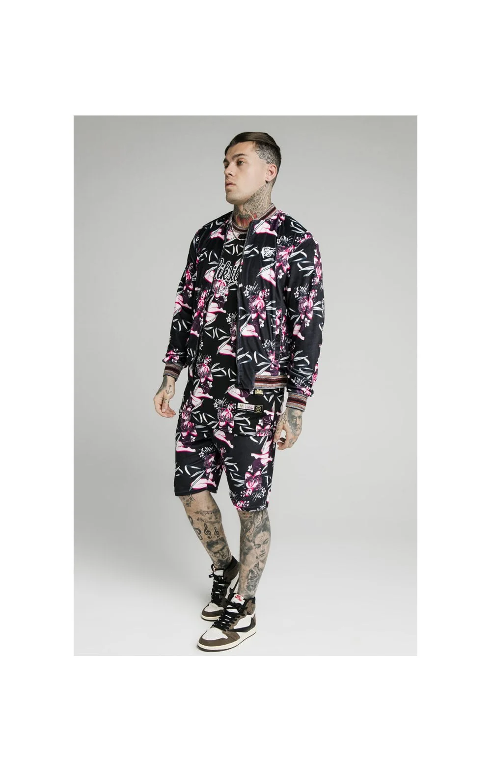 SikSilk Velour Tropics Bomber - Black & Tropics - Image 6