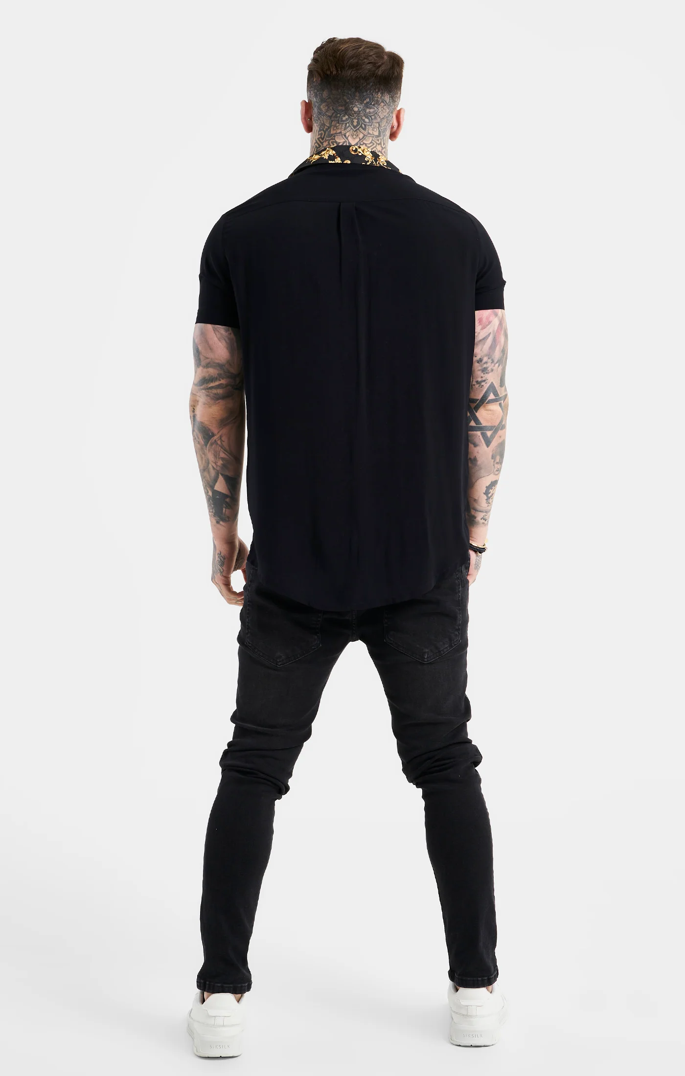 SikSilk Venetian Contrast Collar Oversized Shirt - Black & Gold - Image 5