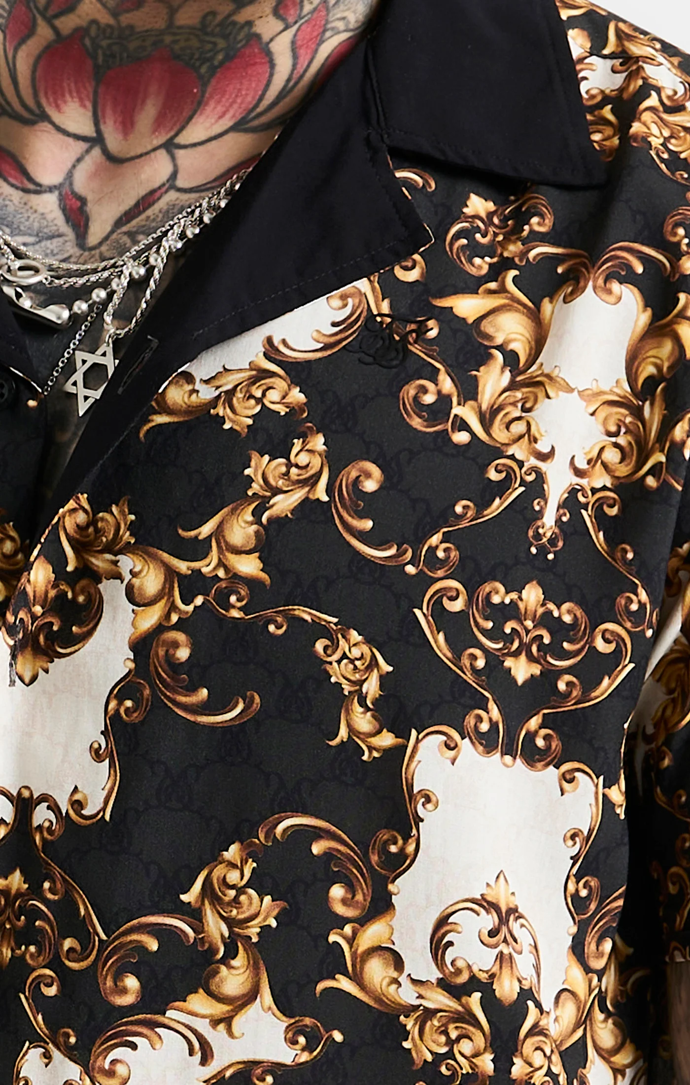Black Gold Print Oversized Shirt - Image 2