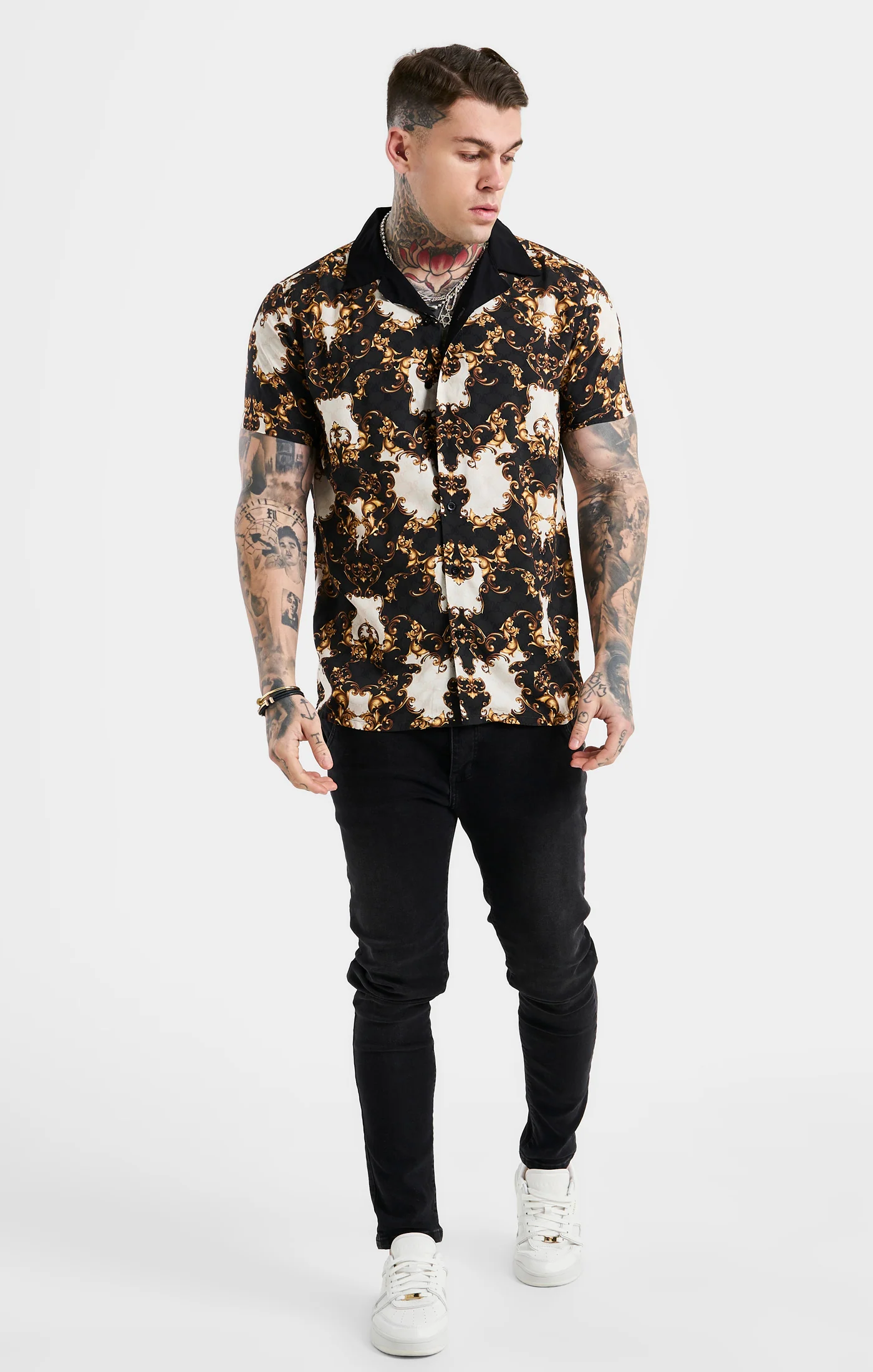 Black Gold Print Oversized Shirt - Image 3