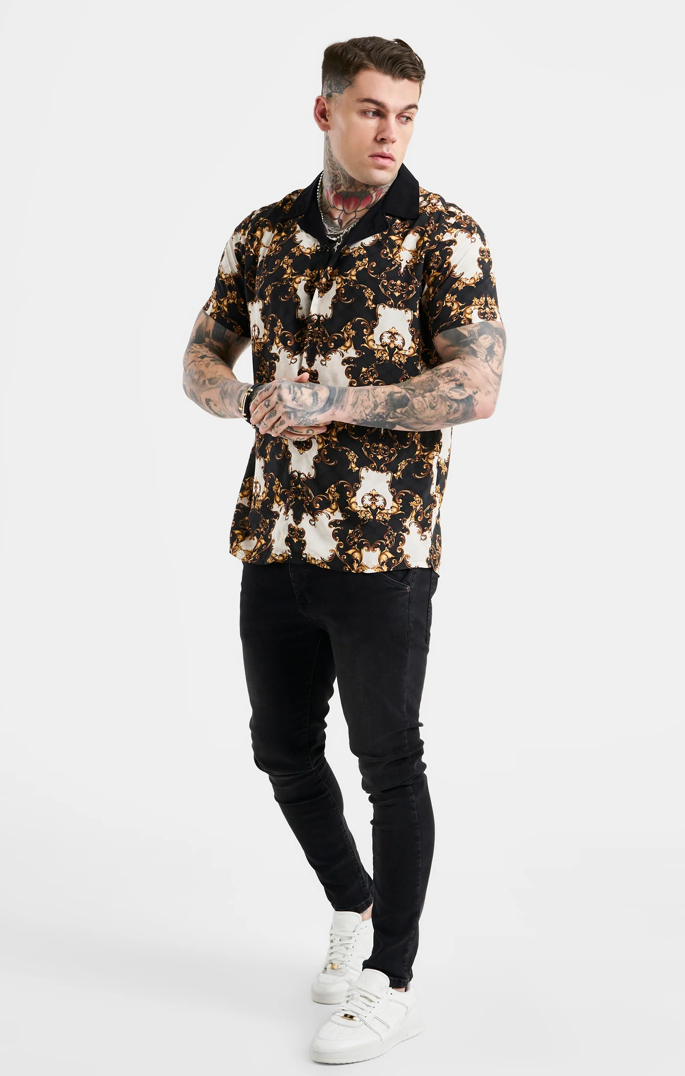 Black Gold Print Oversized Shirt - Image 4