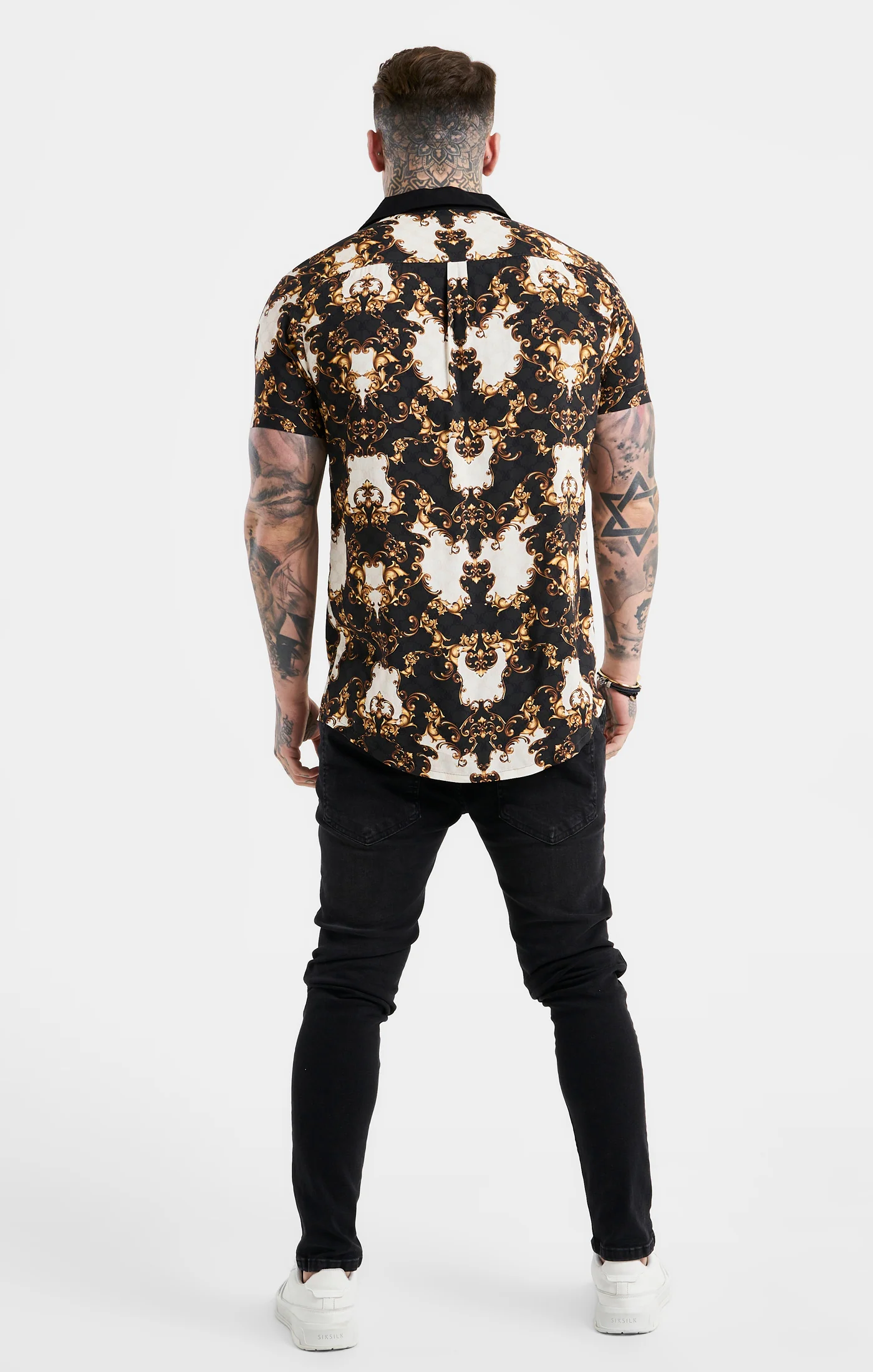 Black Gold Print Oversized Shirt - Image 5