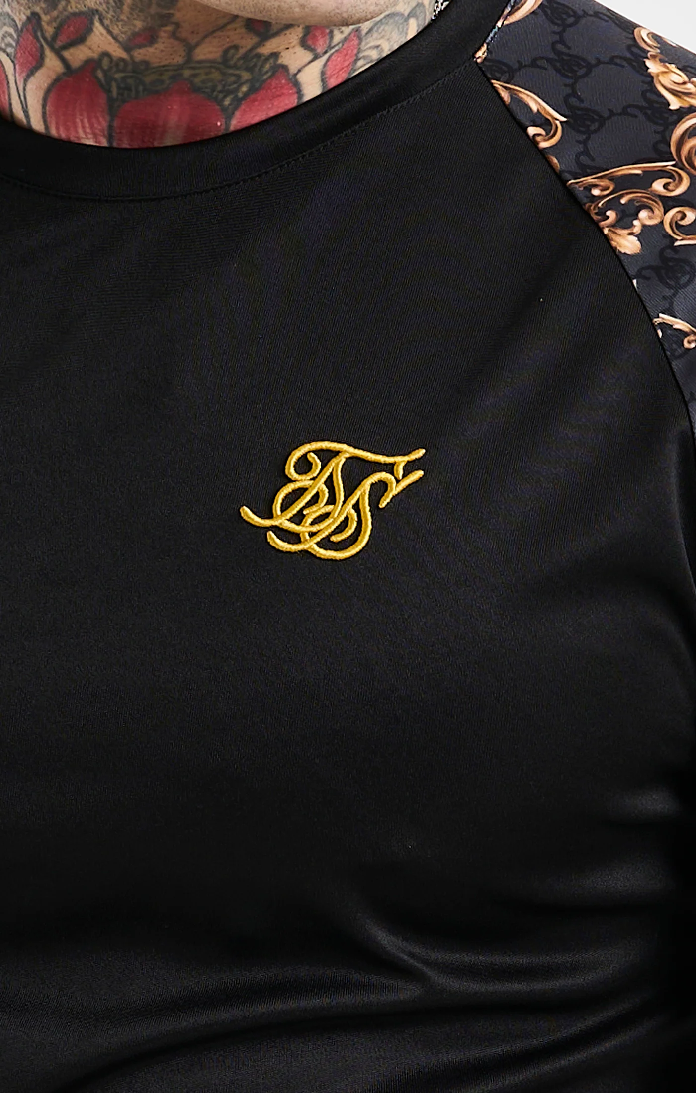 Black Venetian Print Elastic Cuff Raglan T-Shirt - Image 2