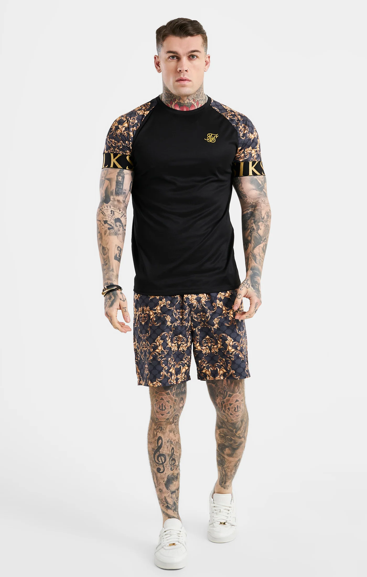 Black Venetian Print Elastic Cuff Raglan T-Shirt - Image 3