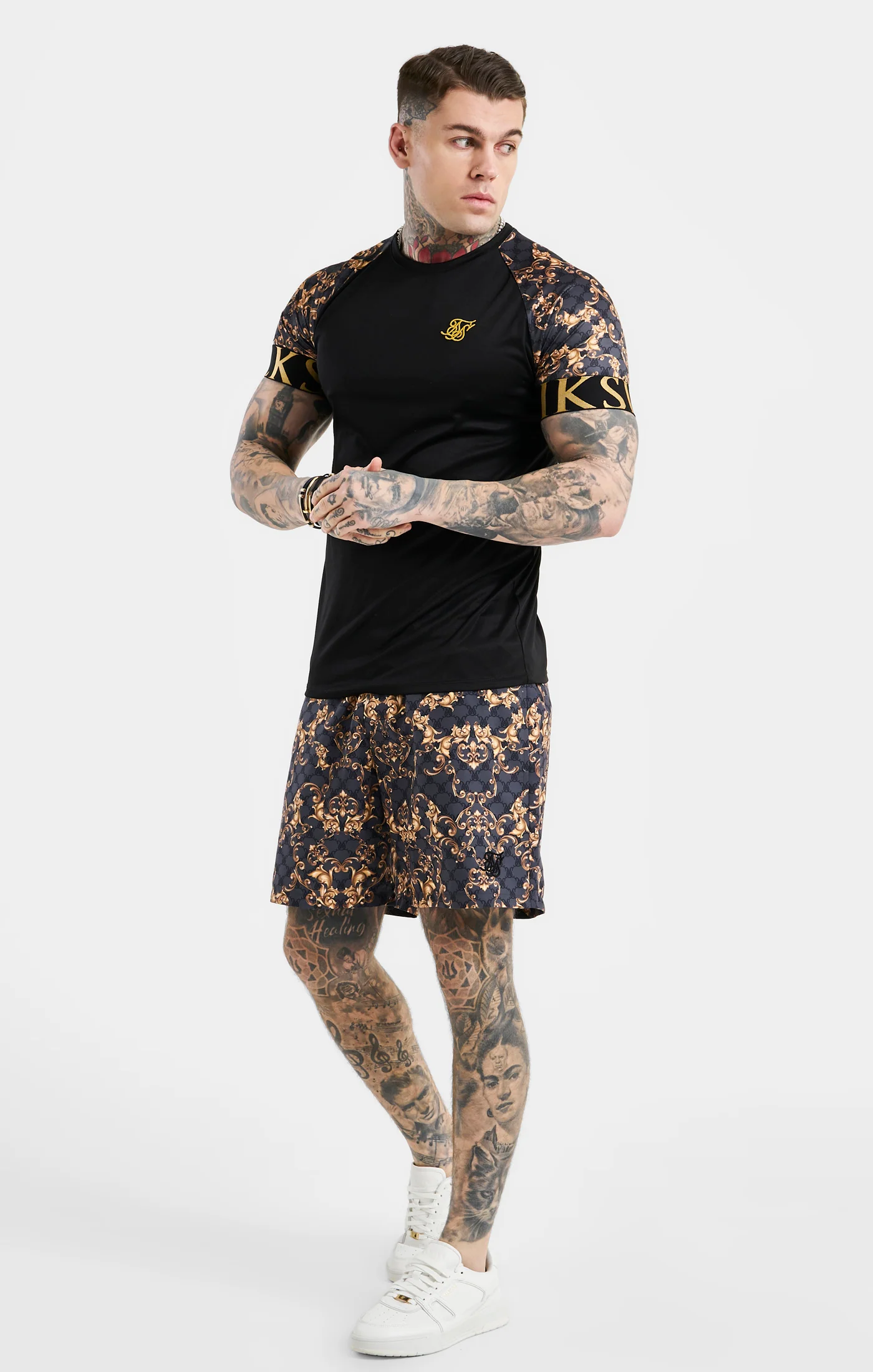 Black Venetian Print Elastic Cuff Raglan T-Shirt - Image 4