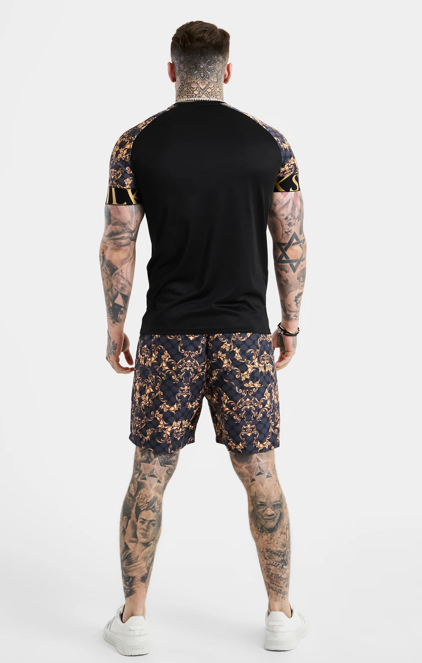 Black Venetian Print Elastic Cuff Raglan T-Shirt - Image 5