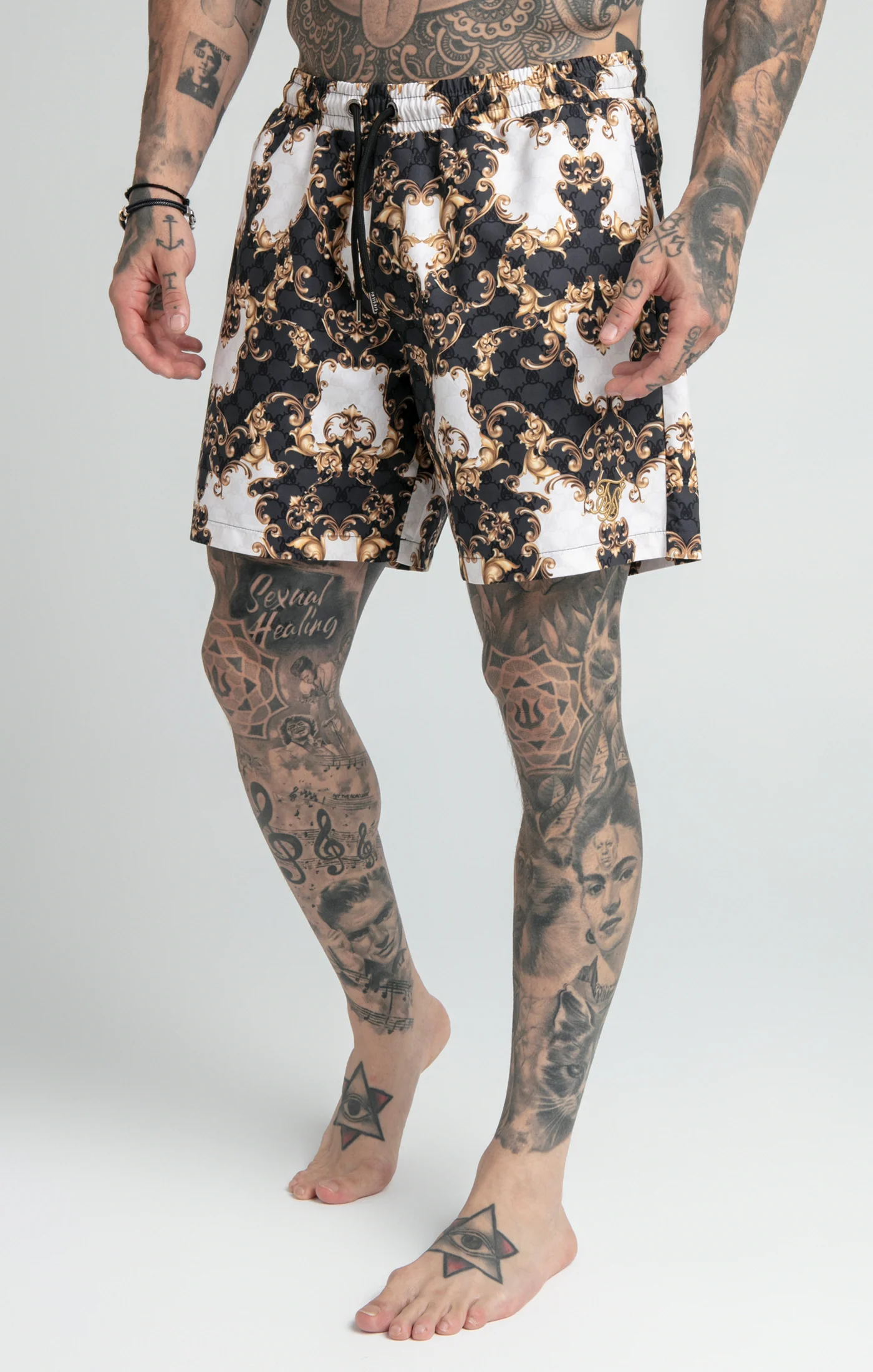Black White Venetian Swim Short