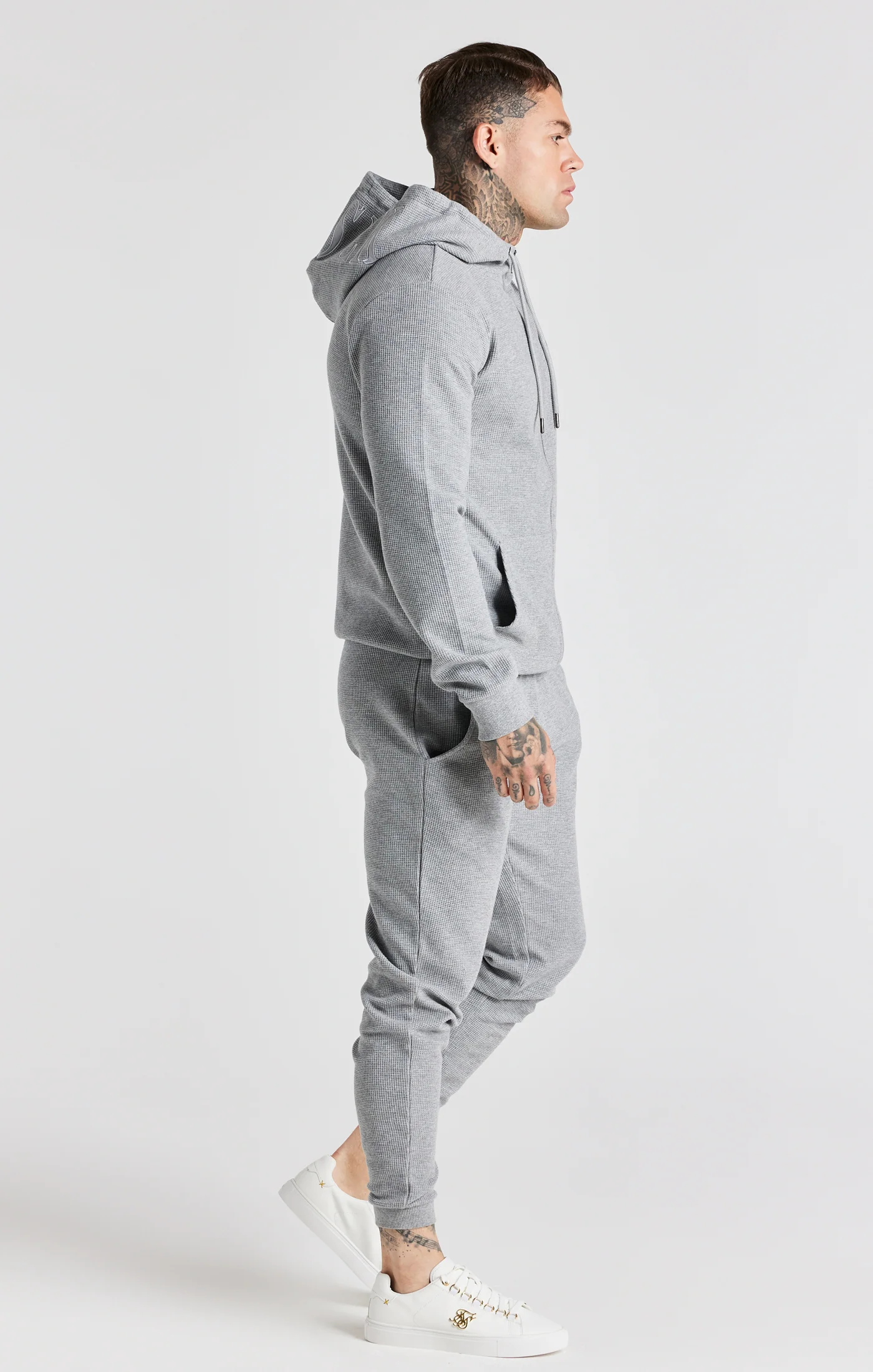 Grey Marl Waffle Muscle Fit Jogger - Image 3