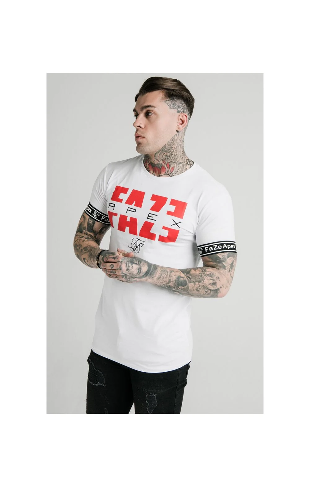 SikSilk x FaZe Apex Elastic Cuff Gym Tee - White - Image 2