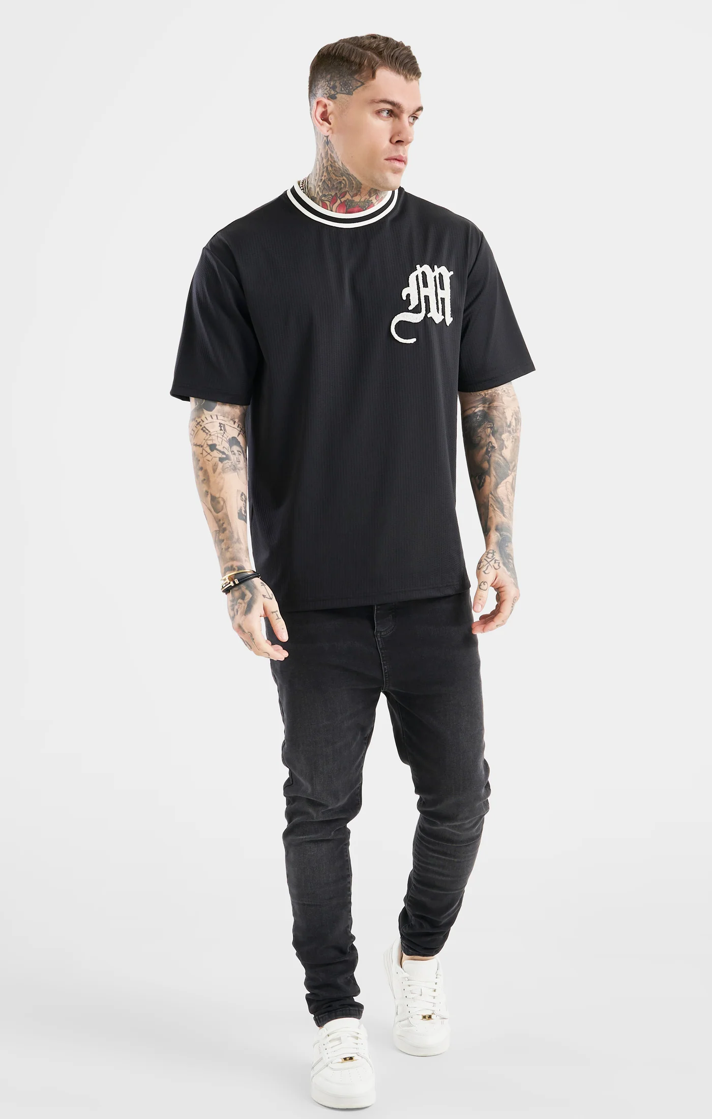 Messi x SikSilk Logo Drop Shoulder Tee - Black - Image 3