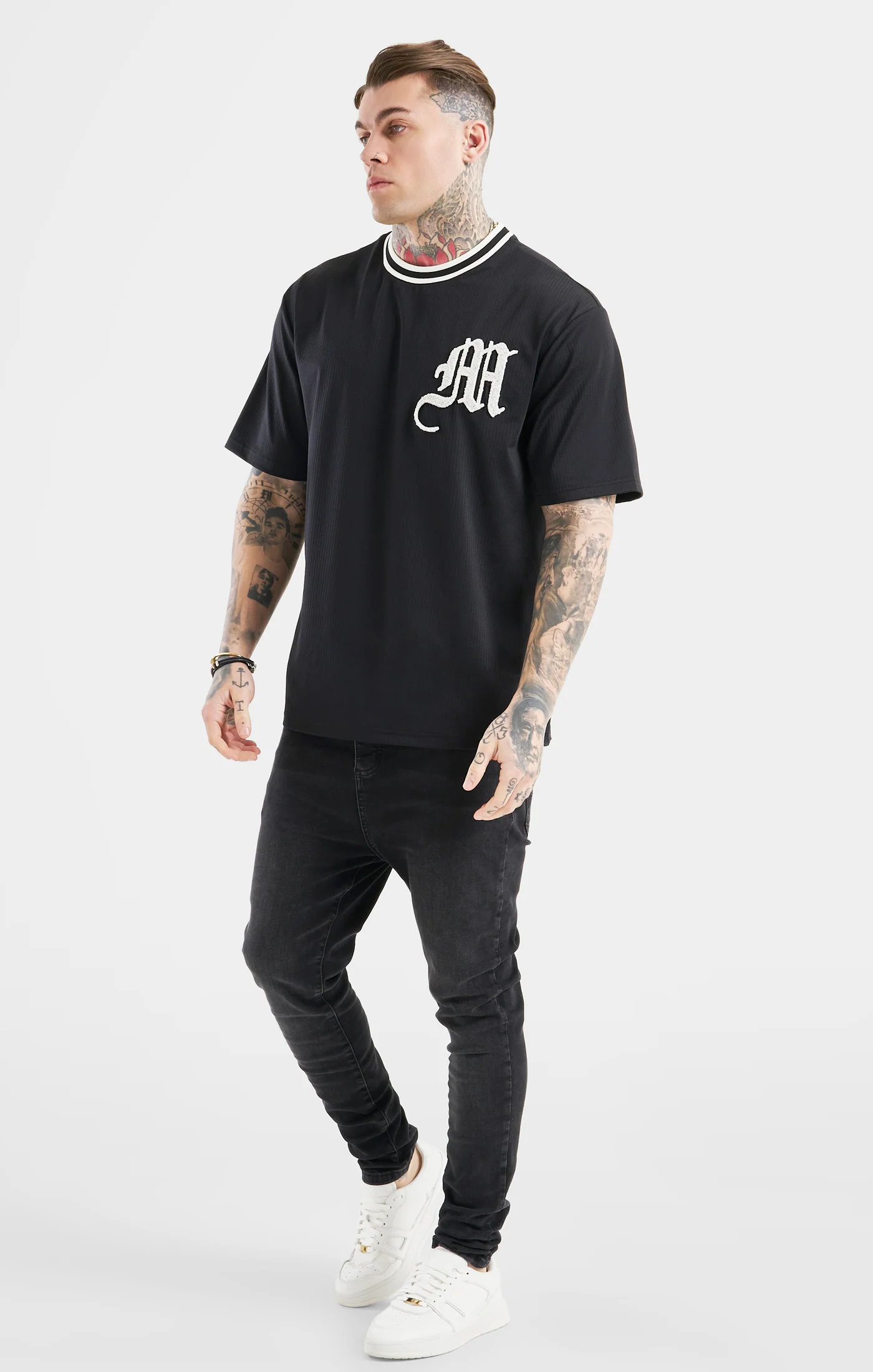 Messi x SikSilk Logo Drop Shoulder Tee - Black - Image 4