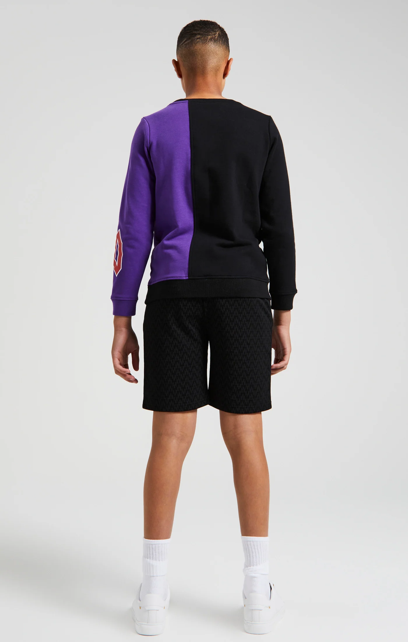 Messi x SikSilk Retro Varsity Crew Sweater - Black & Purple - Image 6