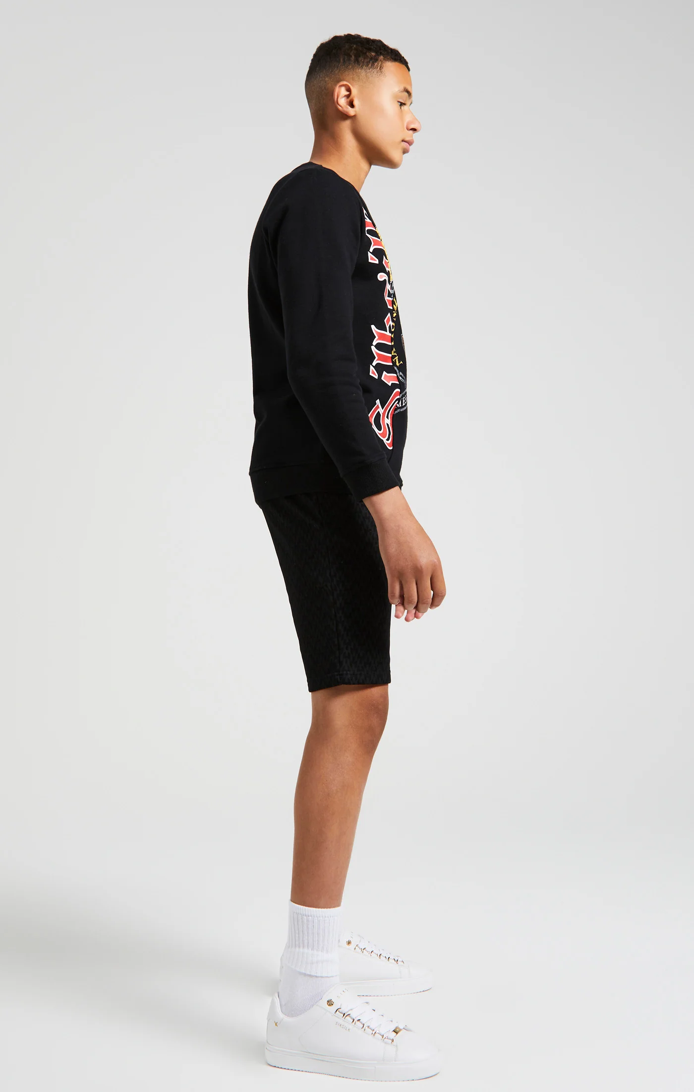 Messi x SikSilk Retro Varsity Crew Sweater - Black & Purple - Image 7