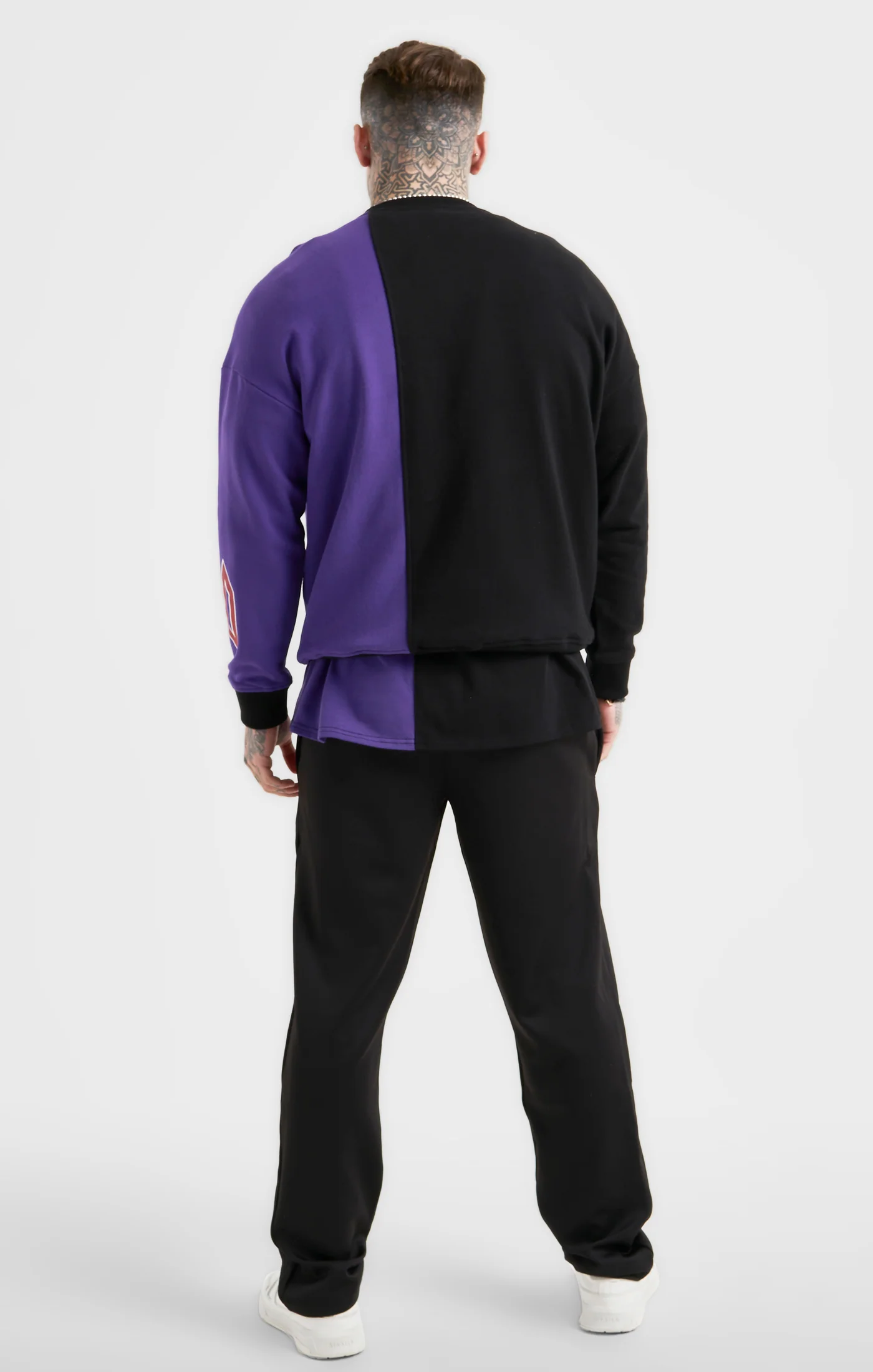 Messi x SikSilk Retro Varsity  Crew Sweater - Black & Purple - Image 5