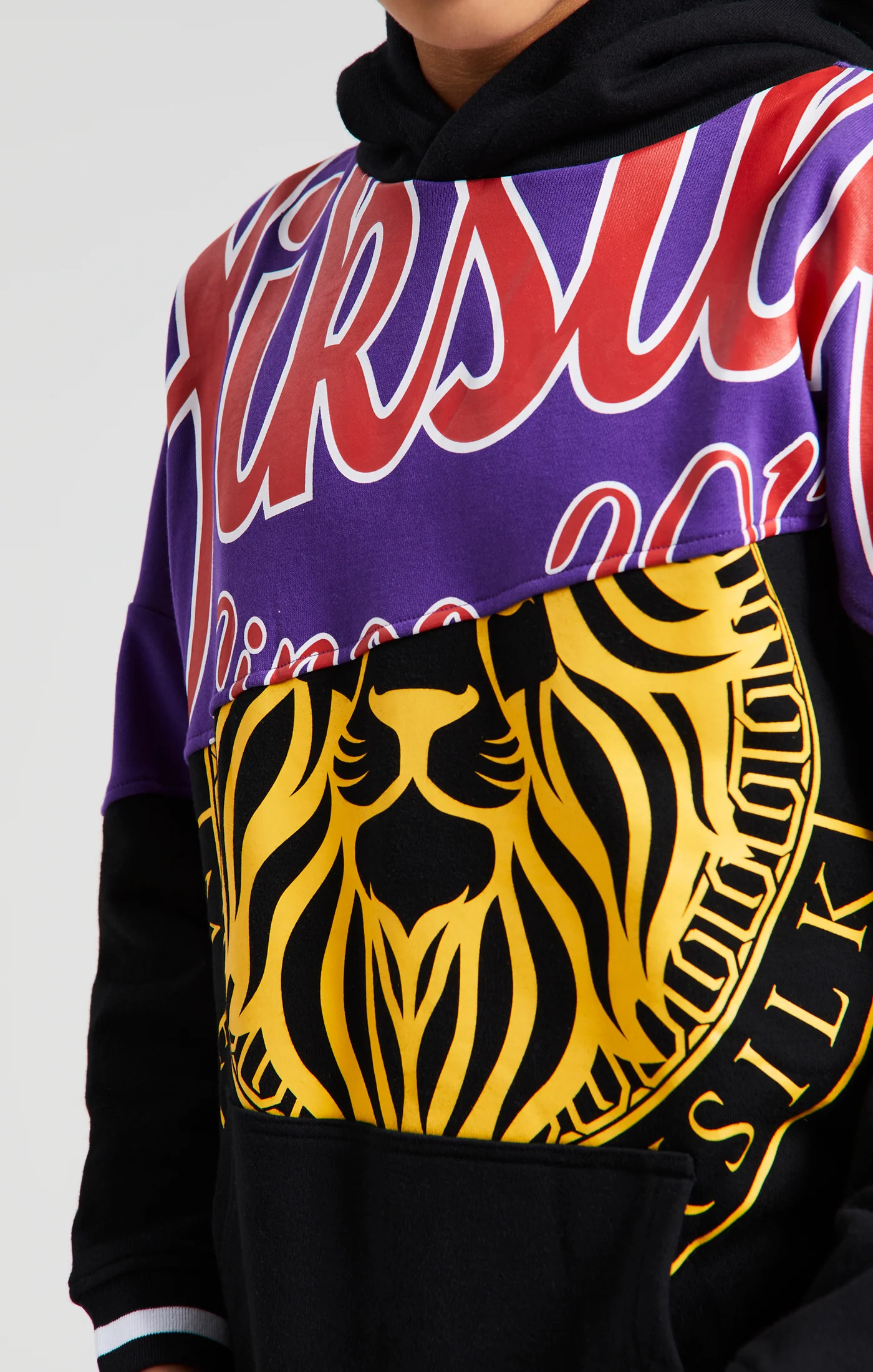 Messi x SikSilk Retro Varsity Oversized Hoodie - Black & Purple - Image 2