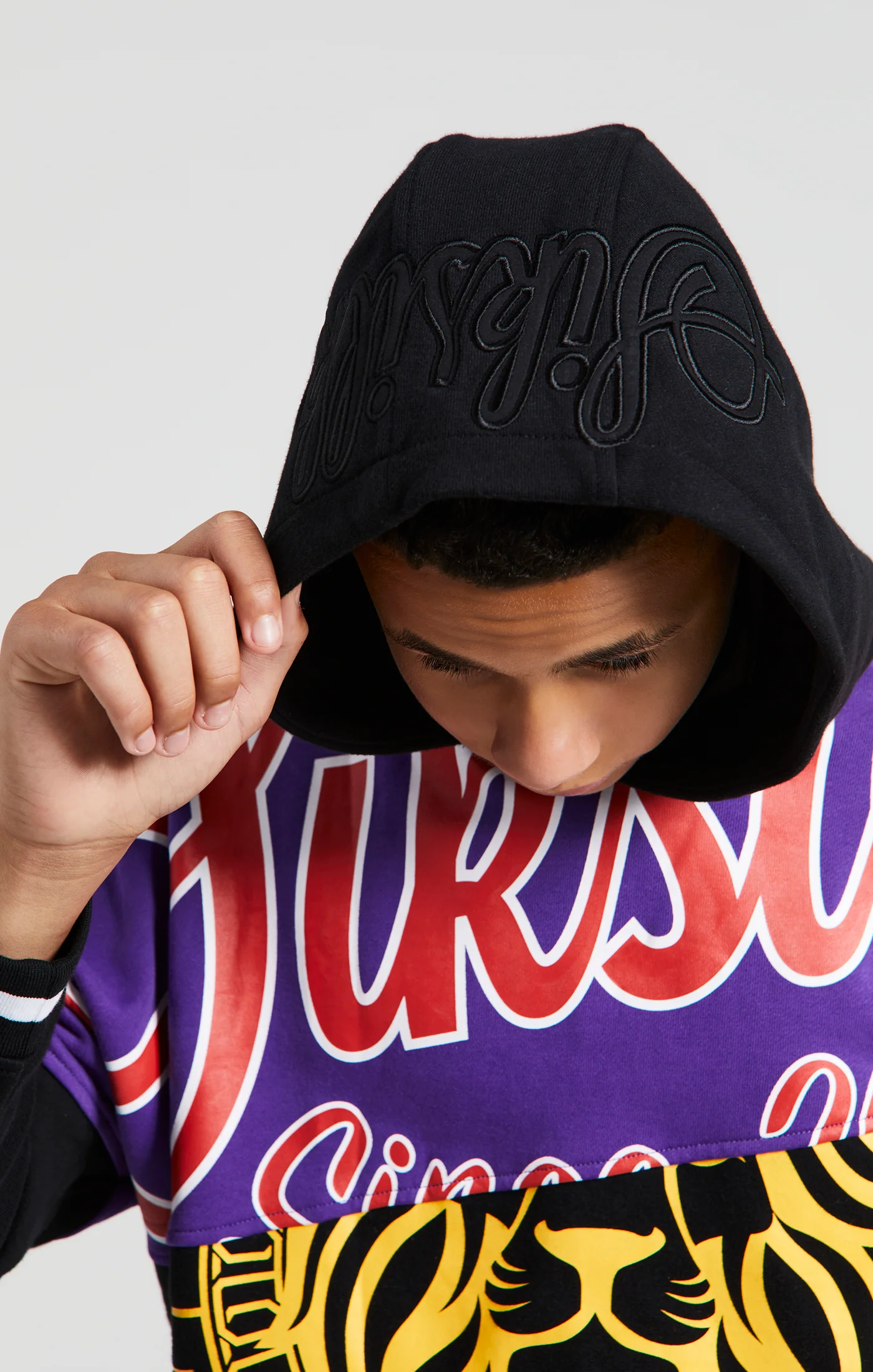 Messi x SikSilk Retro Varsity Oversized Hoodie - Black & Purple - Image 3