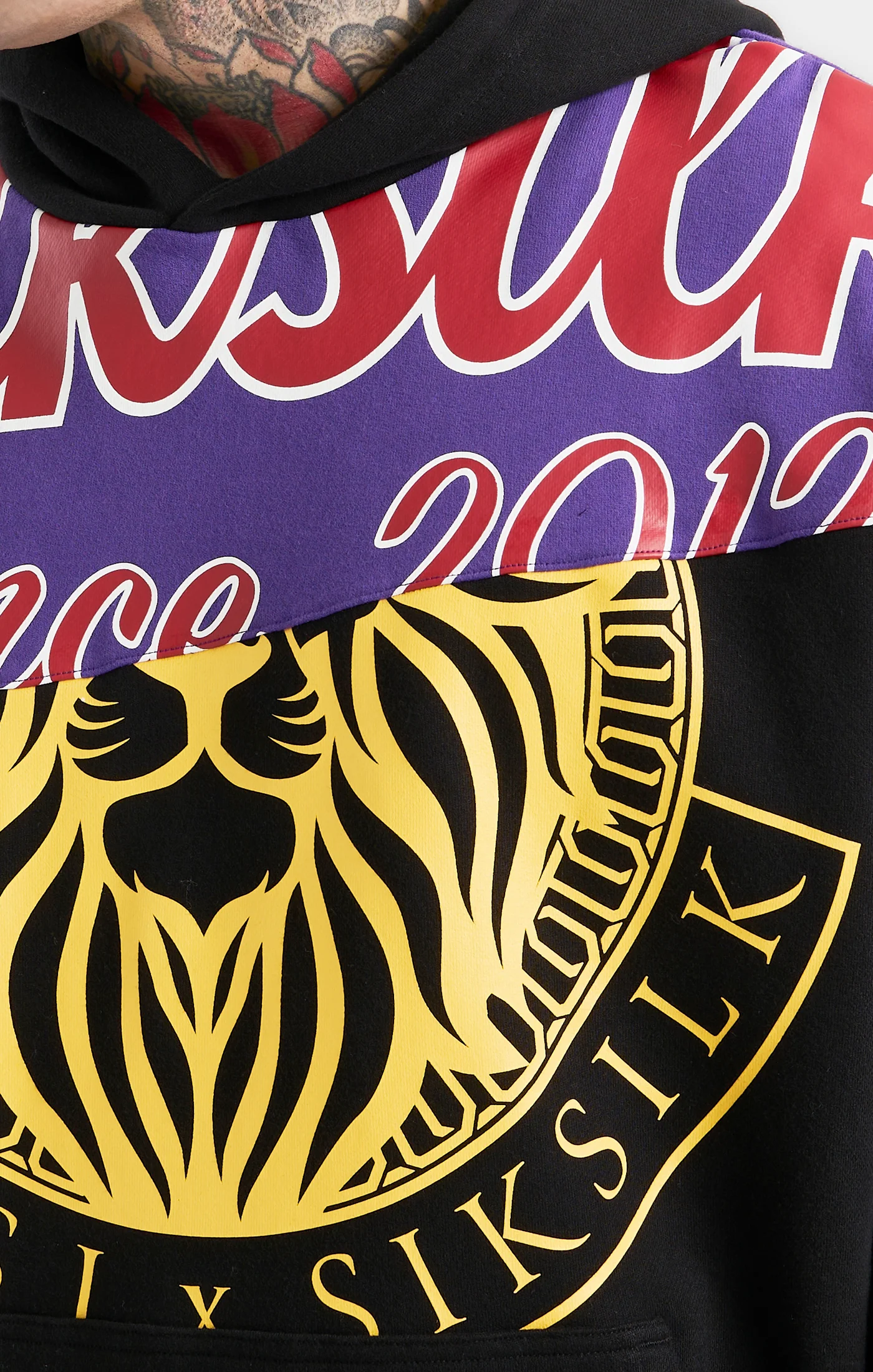 Messi x SikSilk Retro Varsity  Oversized Hoodie - Black & Purple - Image 2