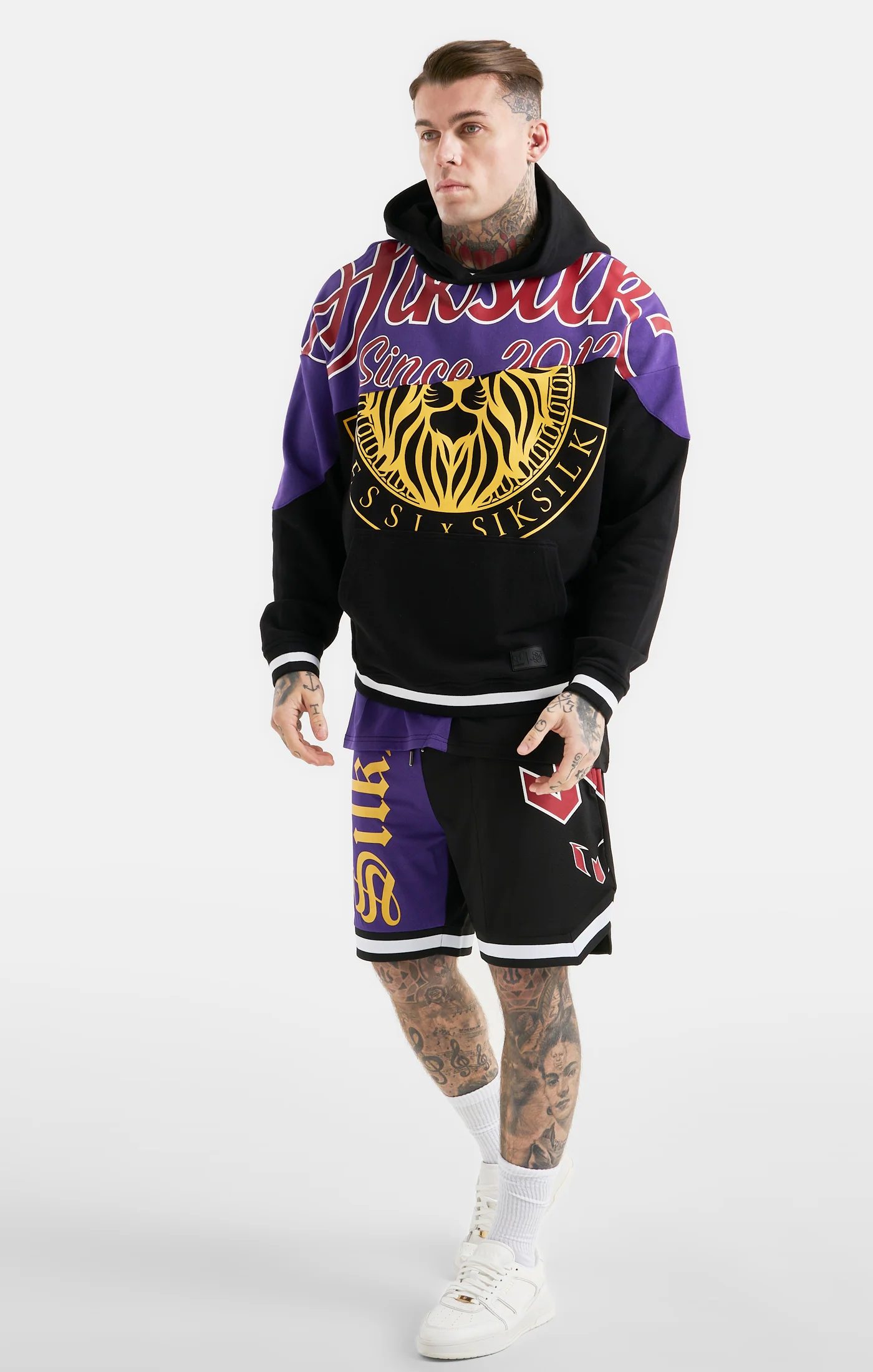 Messi x SikSilk Retro Varsity  Oversized Hoodie - Black & Purple - Image 3