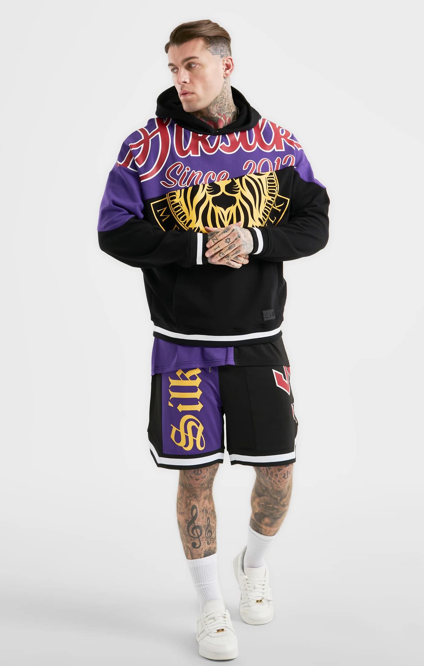 Messi x SikSilk Retro Varsity  Oversized Hoodie - Black & Purple - Image 4