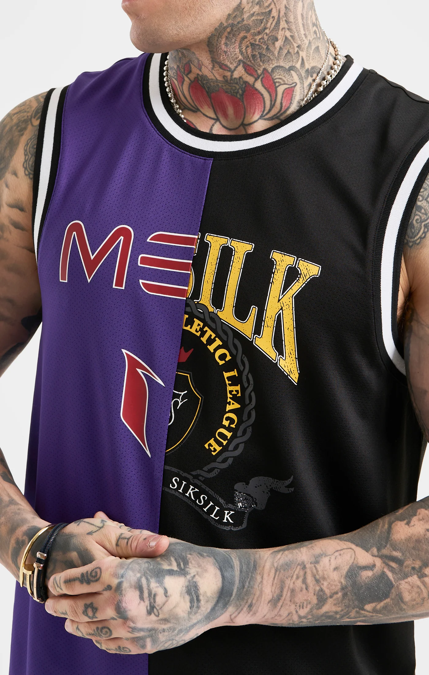 Messi x SikSilk Retro Varsity Vest - Black & Purple - Image 2
