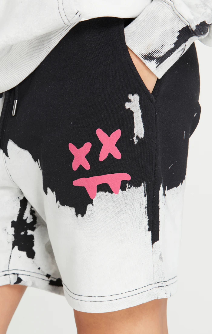 SikSilk X Steve Aoki Bleach Wash Shorts - Black & White - Image 3