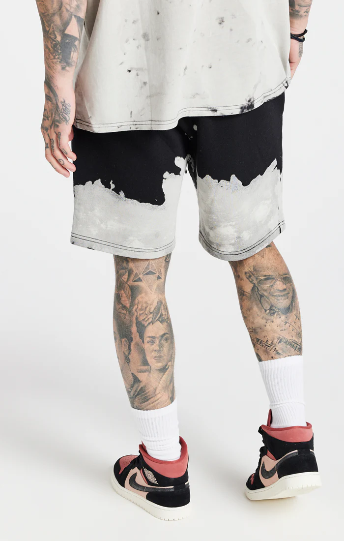 SikSilk X Steve Aoki Bleach Wash Shorts - Black & White - Image 4