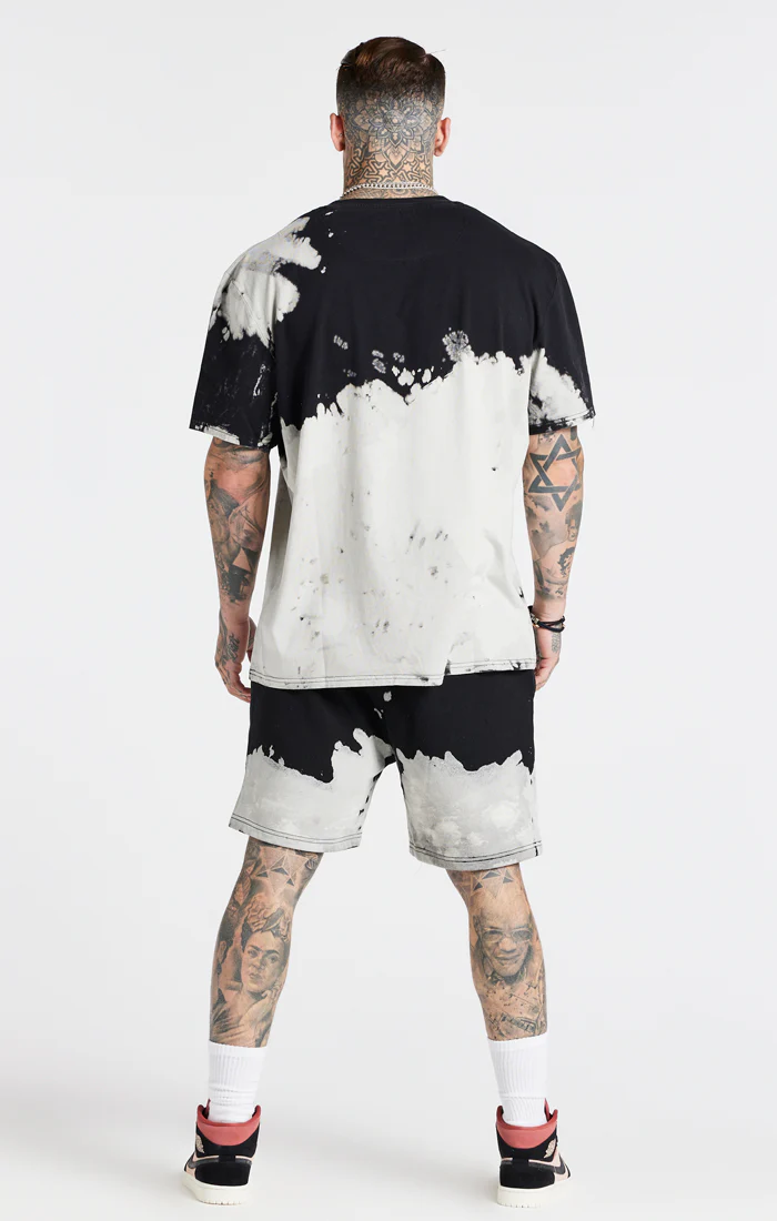 SikSilk X Steve Aoki Bleach Wash Shorts - Black & White - Image 5