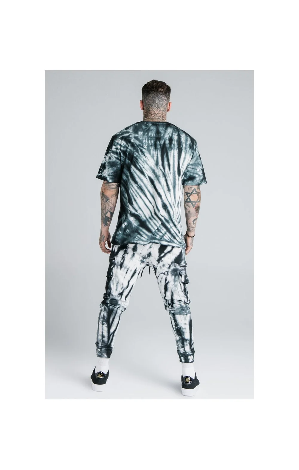 SikSilk X Steve Aoki Cargo Joggers - Black & White Ink Tie Dye - Image 9