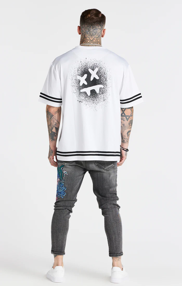 SikSilk X Steve Aoki Drop Crotch Embroidered Jeans - Snow Wash - Image 4