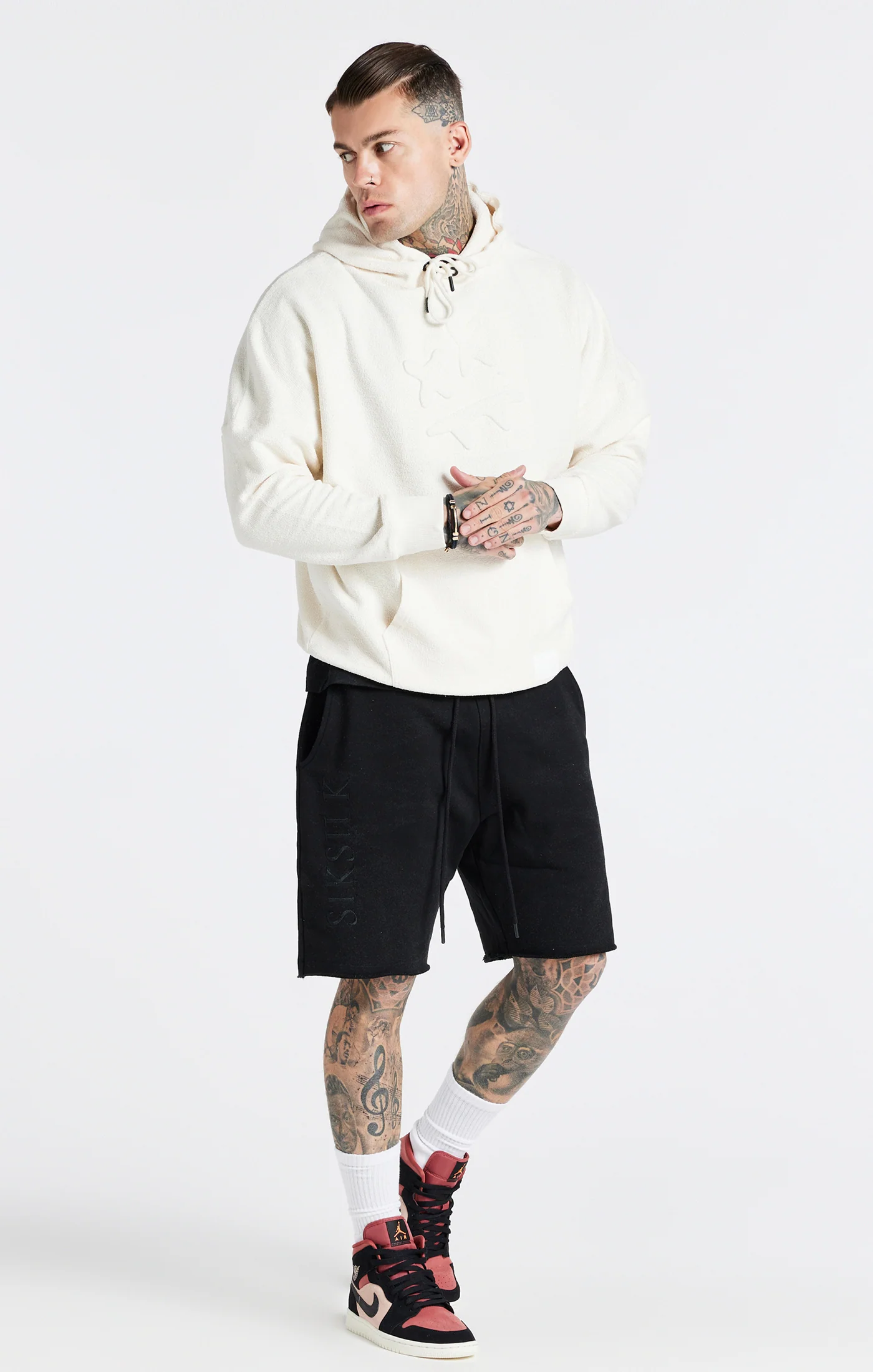 SikSilk X Steve Aoki Loop Back Shorts - Black Pink & White - Image 5
