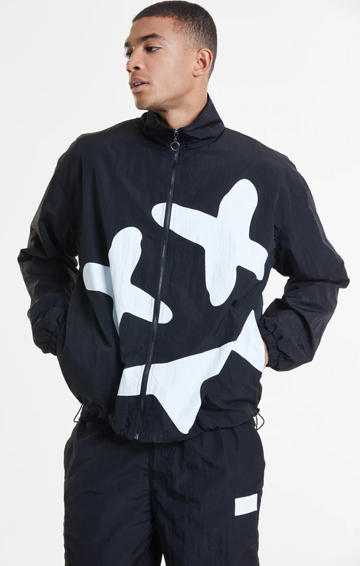 SikSilk X Steve Aoki Loose Fit Funnel Zip Through - Black & White - Image 2
