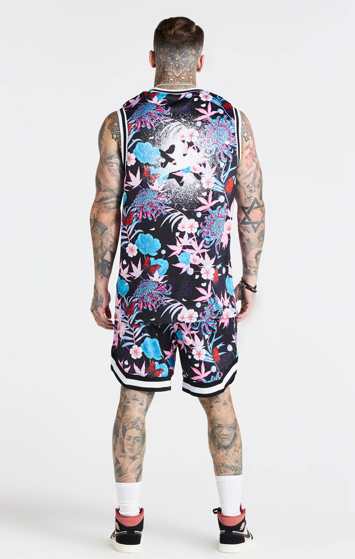 SikSilk X Steve Aoki Mesh Baseball Short - Navy Pink & White - Image 6