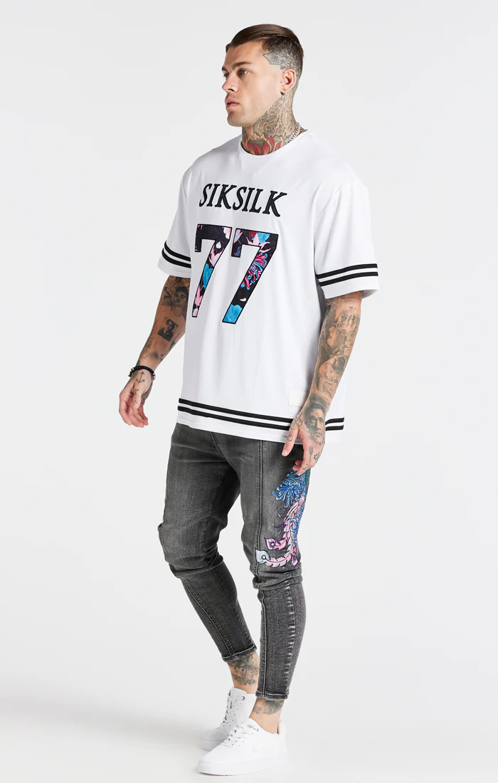 SikSilk X Steve Aoki Mesh Baseball Tee - White & Black