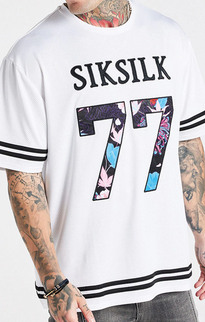 SikSilk X Steve Aoki Mesh Baseball Tee - White & Black - Image 2