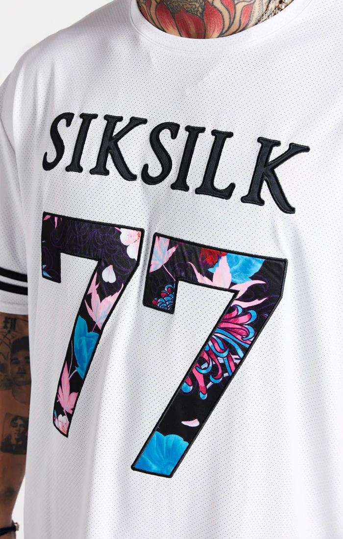 SikSilk X Steve Aoki Mesh Baseball Tee - White & Black - Image 5