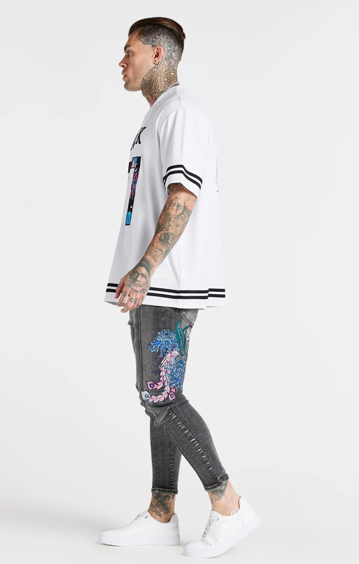 SikSilk X Steve Aoki Mesh Baseball Tee - White & Black - Image 6