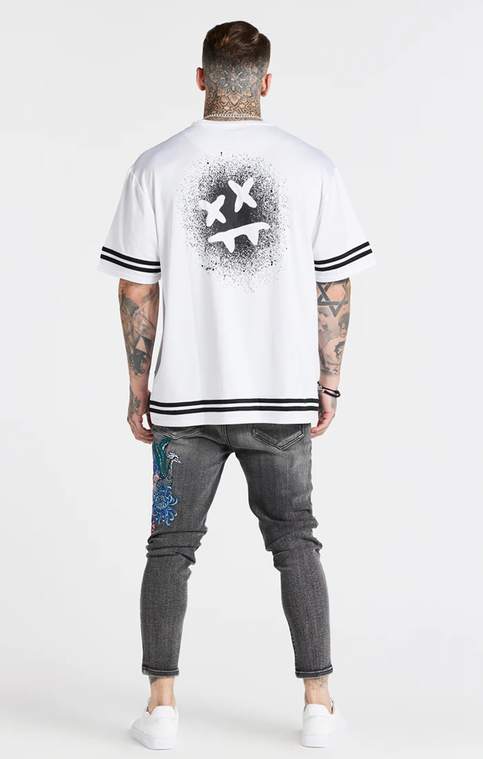 SikSilk X Steve Aoki Mesh Baseball Tee - White & Black - Image 7