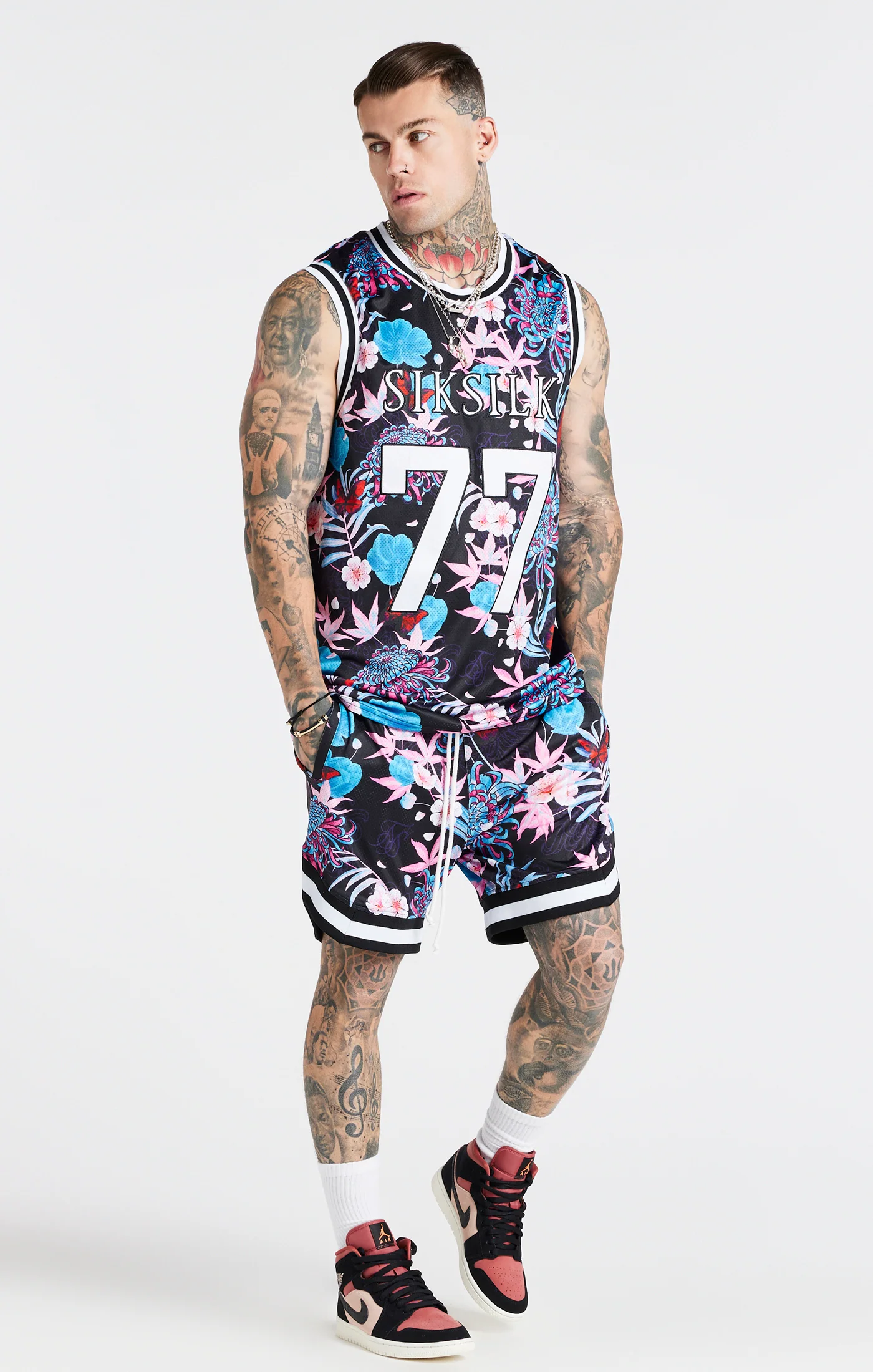 SikSilk X Steve Aoki Mesh Baseball Vest - Blue,Pink & White - Image 2