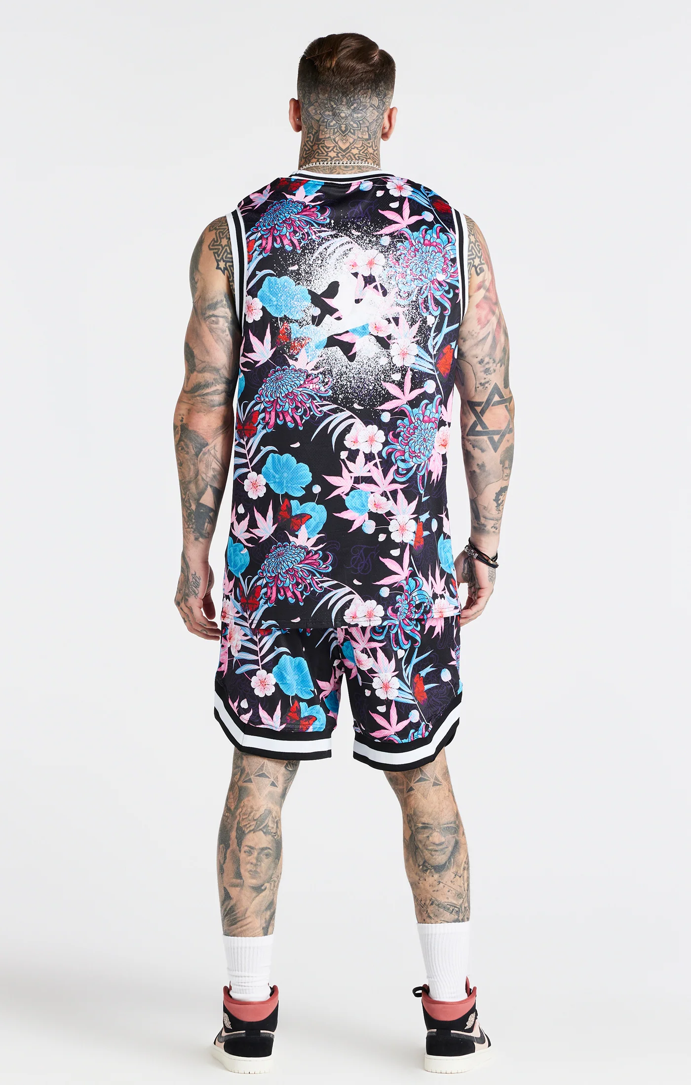 SikSilk X Steve Aoki Mesh Baseball Vest - Blue,Pink & White - Image 5