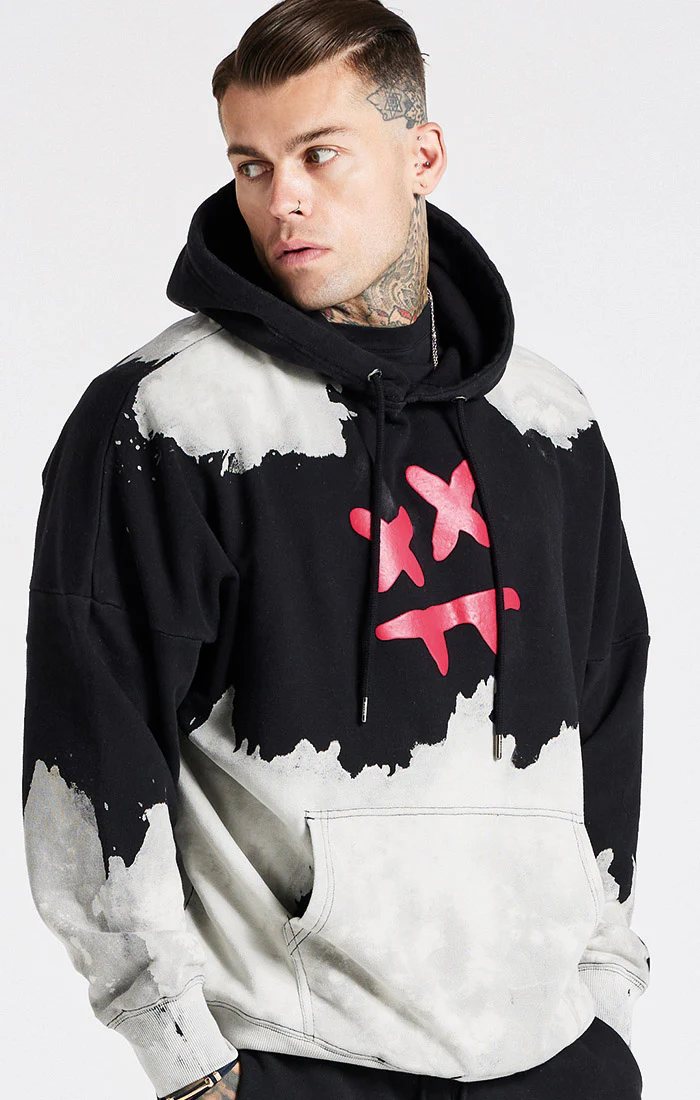 SikSilk X Steve Aoki Oversized Bleach Wash Hoodie - Black & White