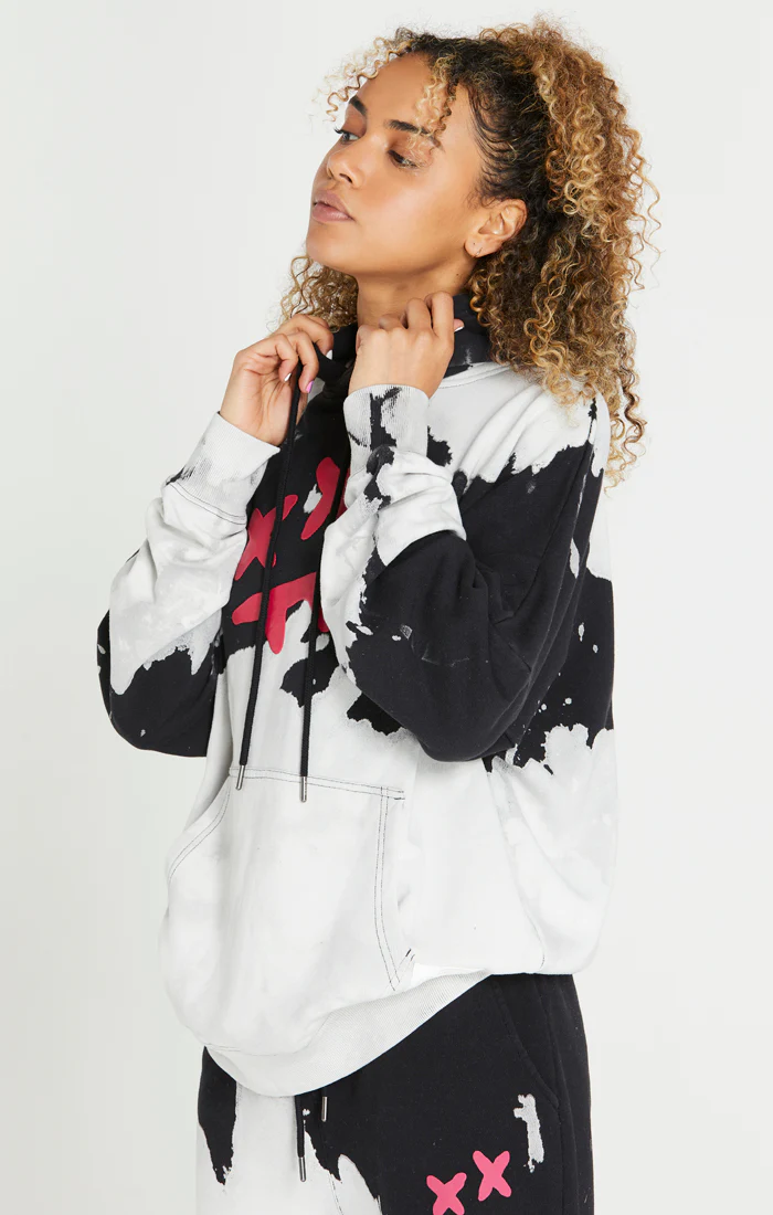 SikSilk X Steve Aoki Oversized Bleach Wash Hoodie - Black & White - Image 3