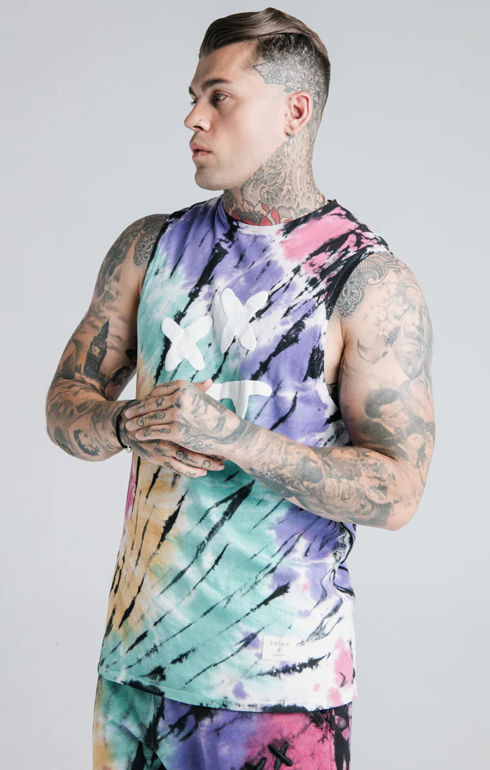 SikSilk X Steve Aoki Racer Back Vest – Rainbow Ink Tie Dye