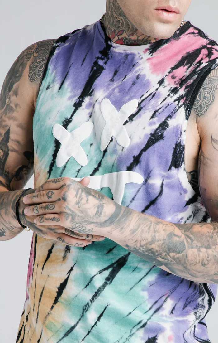 SikSilk X Steve Aoki Racer Back Vest – Rainbow Ink Tie Dye - Image 2
