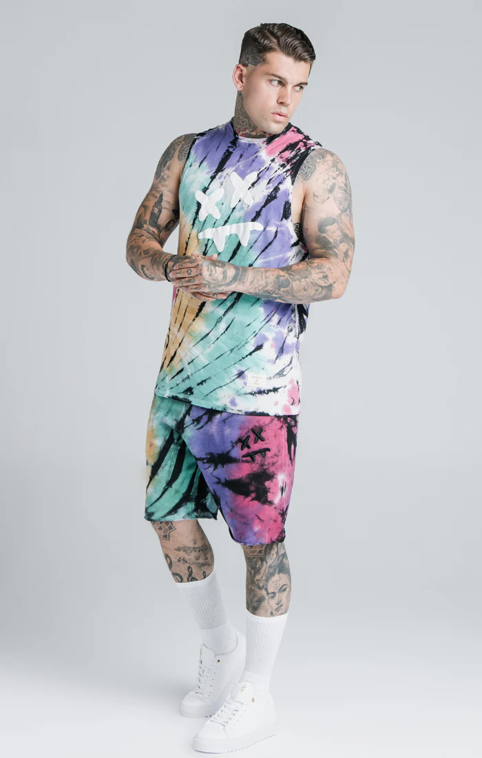 SikSilk X Steve Aoki Racer Back Vest – Rainbow Ink Tie Dye - Image 3