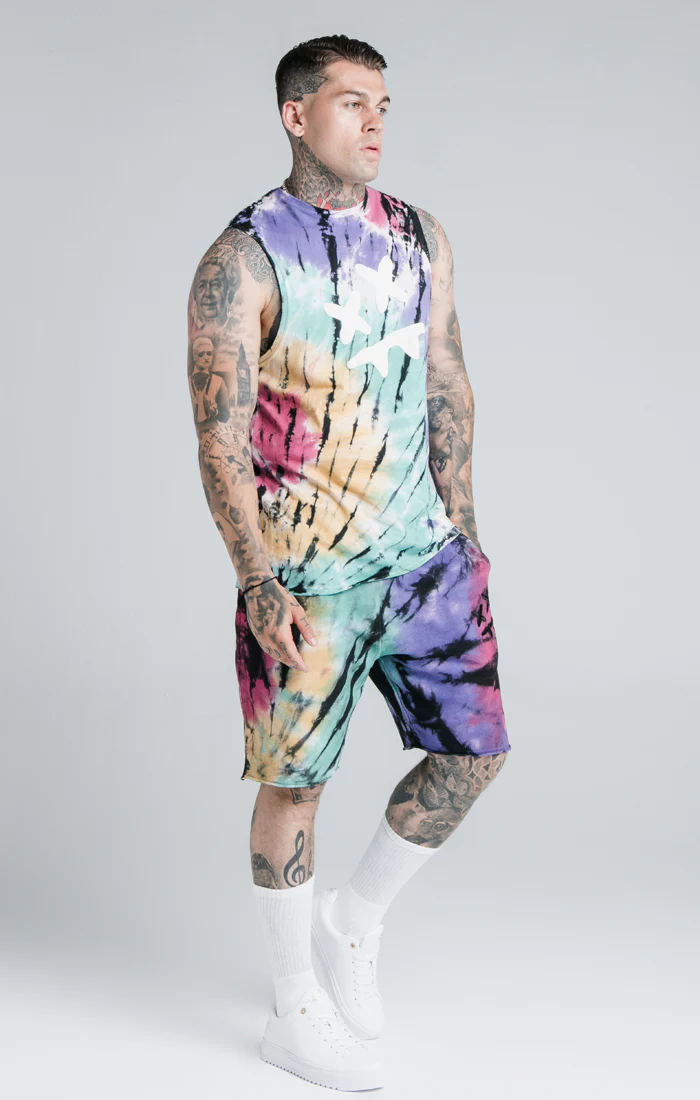 SikSilk X Steve Aoki Racer Back Vest – Rainbow Ink Tie Dye - Image 4