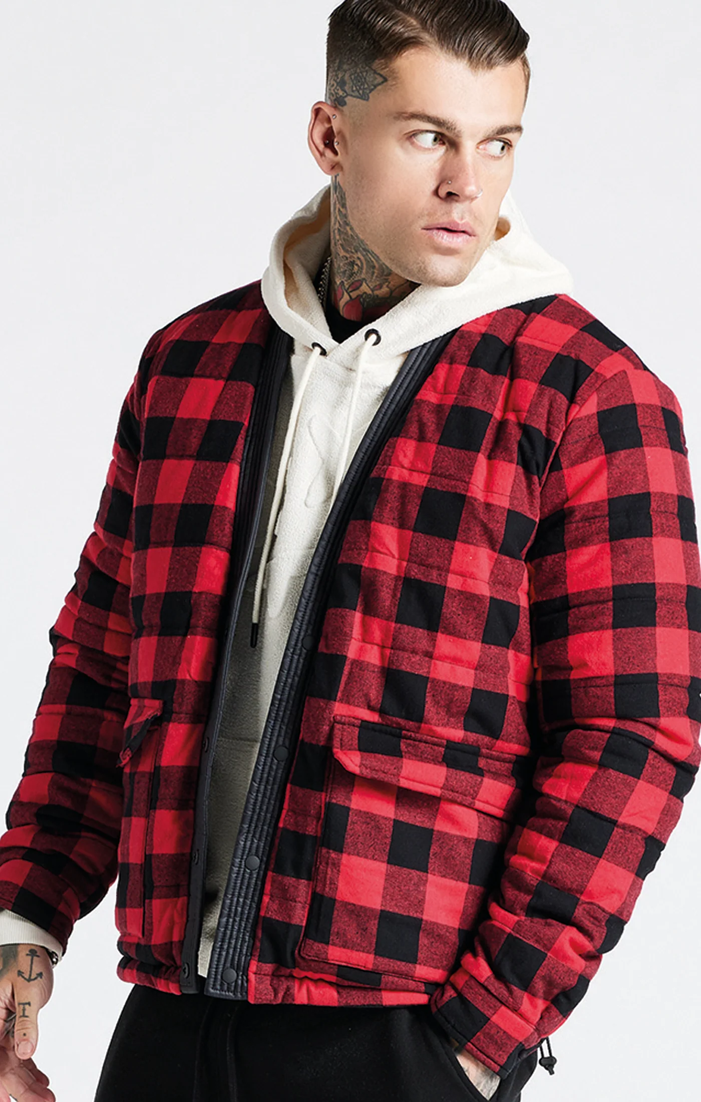 Steve Aoki x SikSilk Red Check Reversible Bomber