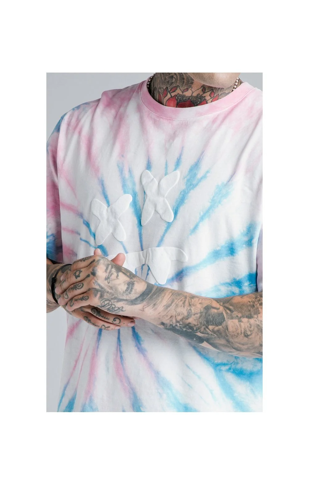 SikSilk X Steve Aoki S/S Oversize Essential Tee - Baby Pink & Blue Tie Dye