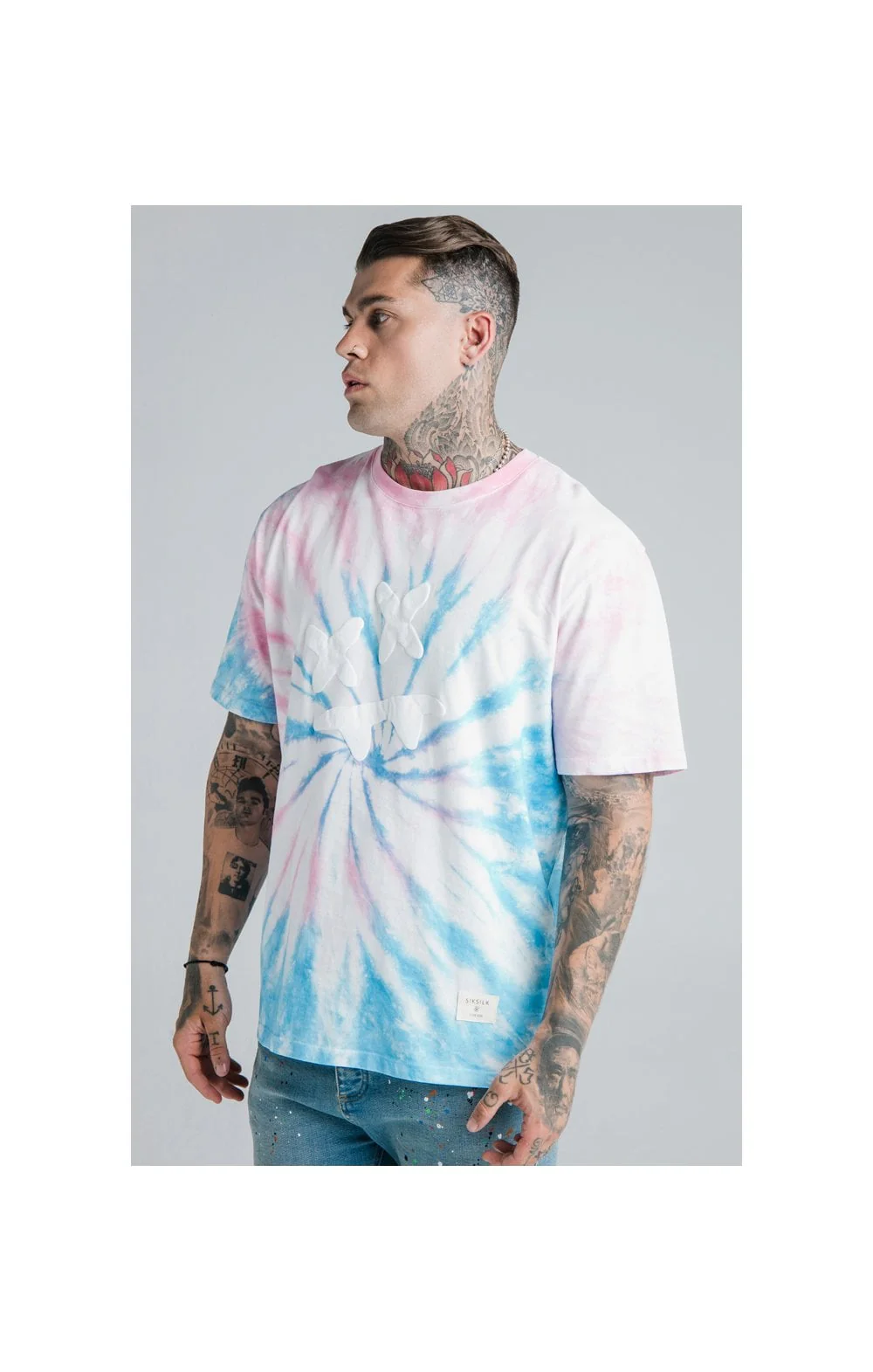 SikSilk X Steve Aoki S/S Oversize Essential Tee - Baby Pink & Blue Tie Dye - Image 3
